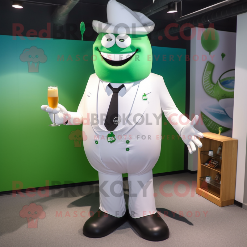 White Green Beer mascot costume character dressed with a Poplin Shirt and Tie pins White Green Beer mascot costume character dressed with a Poplin Shirt and Tie pins