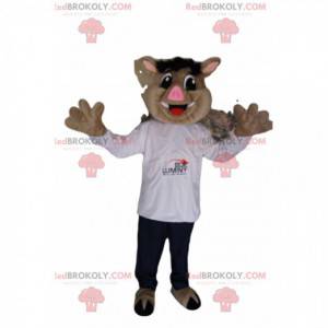 Mascotte de sanglier avec un maillot blanc et un jeans -