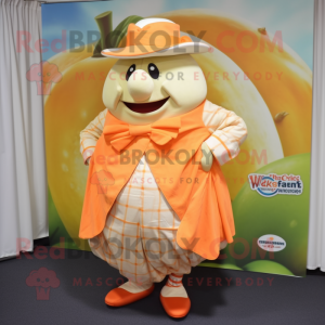 Peach Beef Wellington mascot costume character dressed with a Dress Shirt and Wraps