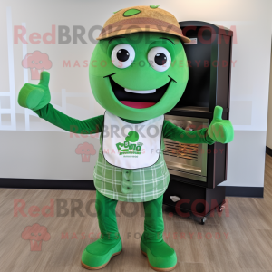 Green Bbq Ribs mascot costume character dressed with a Henley Shirt and Bracelets