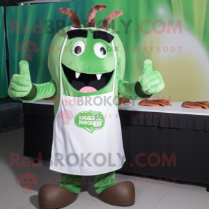 Green Bbq Ribs mascot costume character dressed with a Henley Shirt and Bracelets