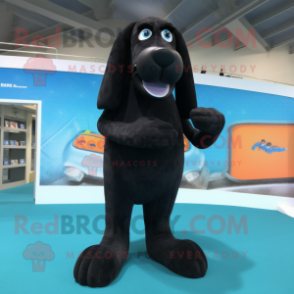 Black Dog mascot costume character dressed with a One-Piece Swimsuit and Foot pads