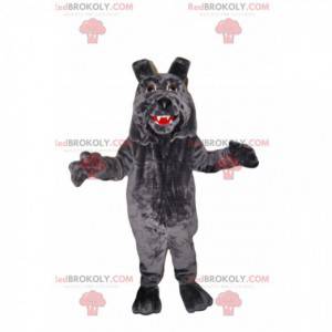 Mascote cão cinzento com lábios grandes - Redbrokoly.com