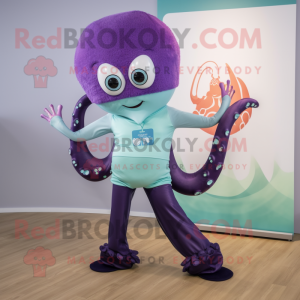 nan Octopus mascot costume character dressed with a Yoga Pants and Necklaces