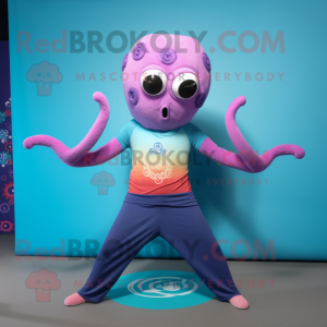 nan Octopus mascot costume character dressed with a Yoga Pants and Necklaces
