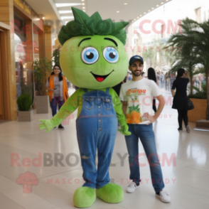 Olive Apricot mascot costume character dressed with a Boyfriend Jeans and Headbands