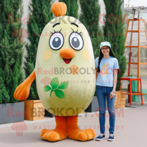 Olive Apricot mascot costume character dressed with a Boyfriend Jeans and Headbands
