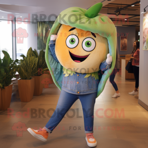 Olive Apricot mascot costume character dressed with a Boyfriend Jeans and Headbands