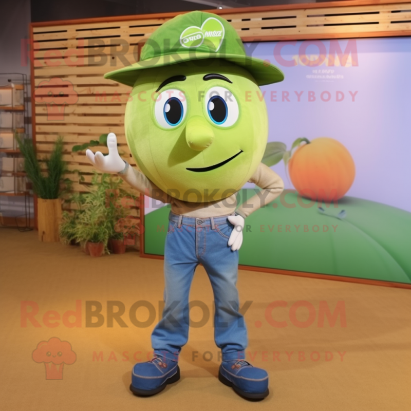 Olive Apricot mascot costume character dressed with a Boyfriend Jeans and Headbands Olive Apricot mascot costume character dressed with a Boyfriend Jeans and Headbands