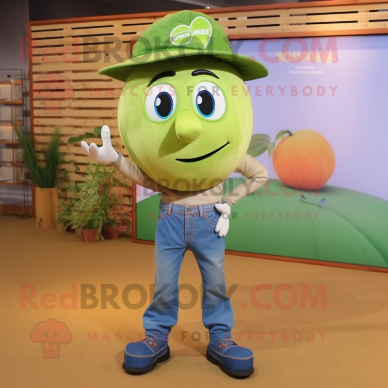 Olive Apricot mascot costume character dressed with a Boyfriend Jeans and Headbands