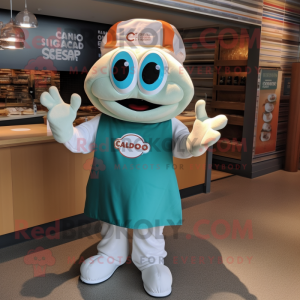 Teal Clam Chowder mascot costume character dressed with a Polo Shirt and Wraps