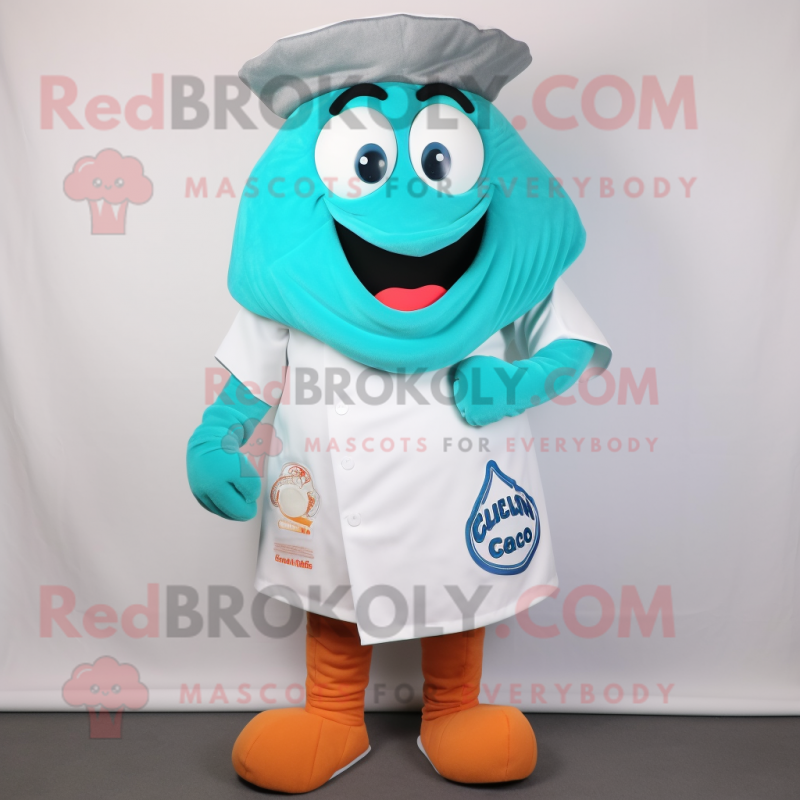 Teal Clam Chowder mascot costume character dressed with a Polo Shirt and Wraps