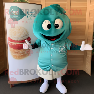 Teal Clam Chowder mascot costume character dressed with a Polo Shirt and Wraps