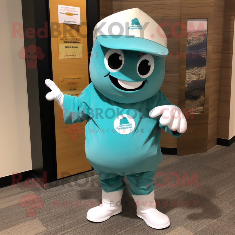 Teal Clam Chowder mascot costume character dressed with a Polo Shirt and Wraps Teal Clam Chowder mascot costume character dressed with a Polo Shirt and Wraps
