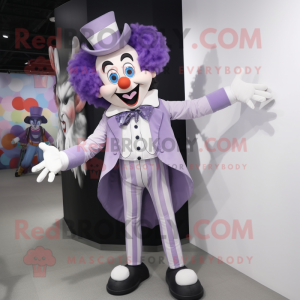 Lavender Clown mascot costume character dressed with a Tuxedo and Hair clips