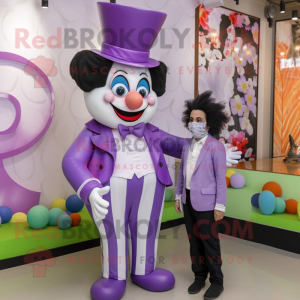 Lavender Clown mascot costume character dressed with a Tuxedo and Hair clips