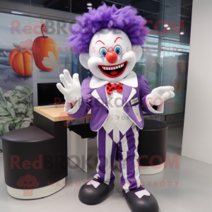 Lavender Clown mascot costume character dressed with a Tuxedo and Hair clips