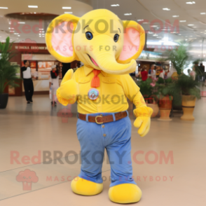 Yellow Elephant mascot costume character dressed with a Mom Jeans and Belts