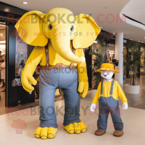 Yellow Elephant mascot costume character dressed with a Mom Jeans and Belts