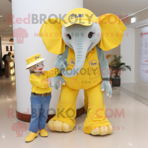 Yellow Elephant mascot costume character dressed with a Mom Jeans and Belts