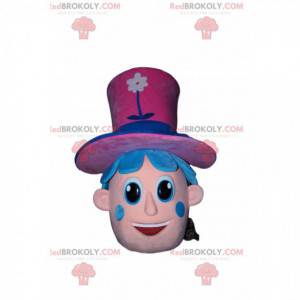 Cabeza de mascota de personaje con un sombrero rosa -