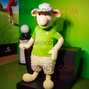 Lime Green Merino Sheep mascot costume character dressed with a Polo Tee and Caps