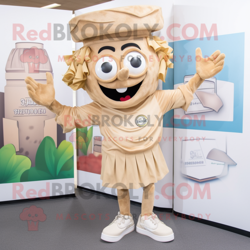 Tan Lasagna mascot costume character dressed with a Chinos and Headbands Tan Lasagna mascot costume character dressed with a Chinos and Headbands