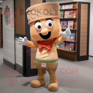 Tan Lasagna mascot costume character dressed with a Chinos and Headbands