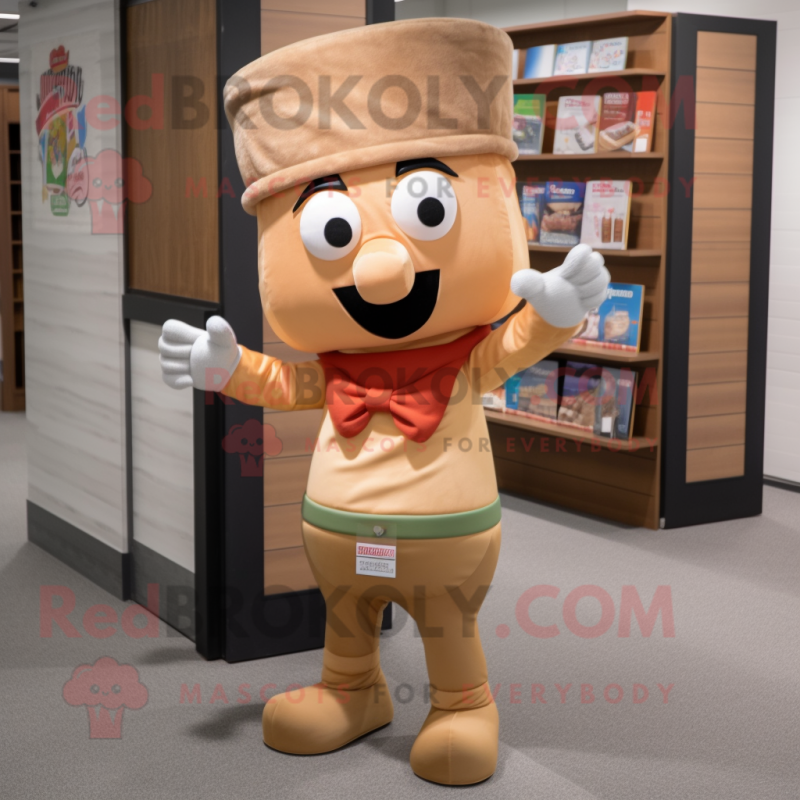 Tan Lasagna mascot costume character dressed with a Chinos and Headbands Tan Lasagna mascot costume character dressed with a Chinos and Headbands