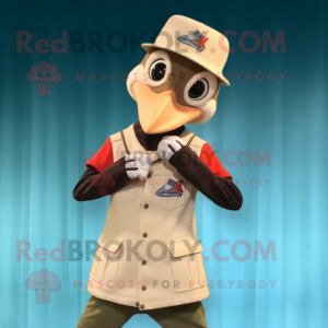 Cream Woodpecker mascot costume character dressed with a Tank Top and Hat pins