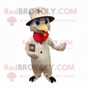 Cream Woodpecker mascot costume character dressed with a Tank Top and Hat pins