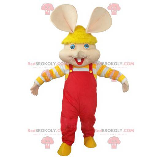 Mouse mascot with red overalls and a yellow cap - Redbrokoly.com