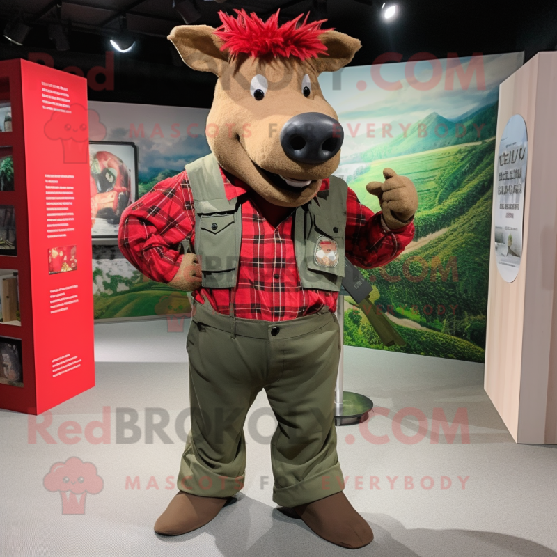 Red Wild Boar mascot costume character dressed with a Cargo Pants and Cufflinks