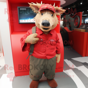 Red Wild Boar mascot costume character dressed with a Cargo Pants and Cufflinks