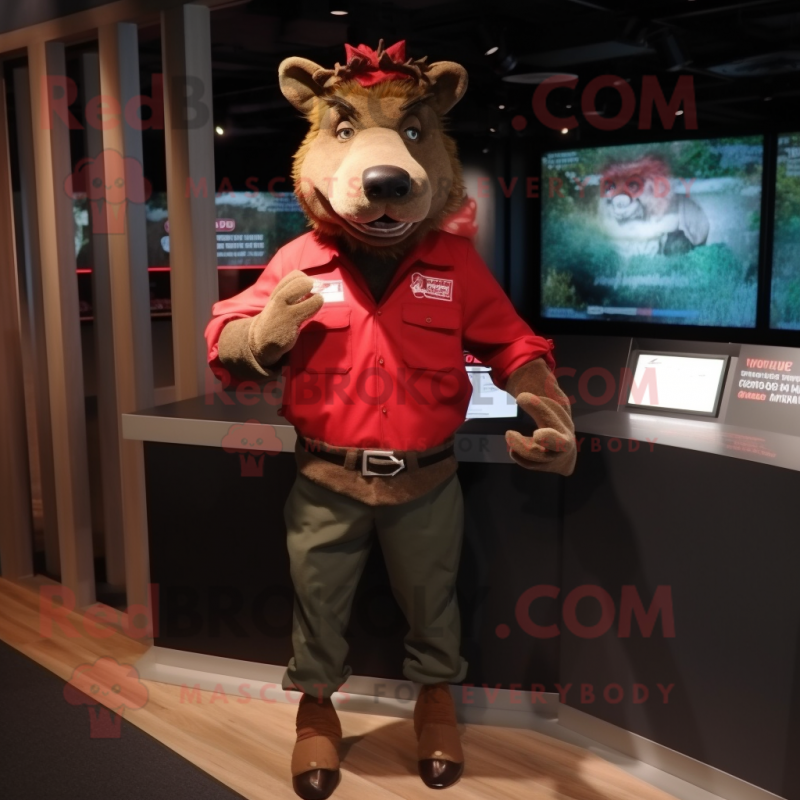 Red Wild Boar mascot costume character dressed with a Cargo Pants and Cufflinks