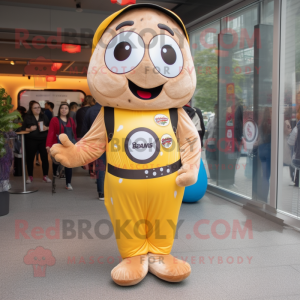 nan Bagels mascot costume character dressed with a Jumpsuit and Coin purses