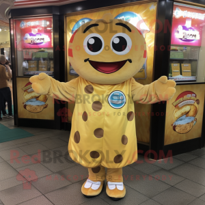 nan Bagels mascot costume character dressed with a Jumpsuit and Coin purses