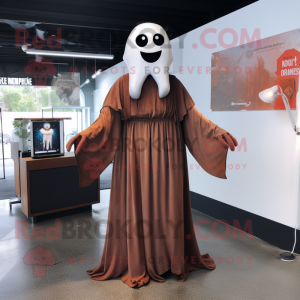 Rust Ghost mascot costume character dressed with a Maxi Dress and Belts