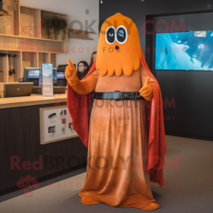 Rust Ghost mascot costume character dressed with a Maxi Dress and Belts