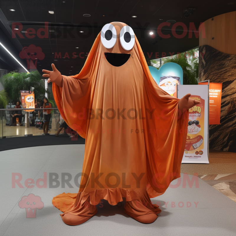 Rust Ghost mascot costume character dressed with a Maxi Dress and Belts