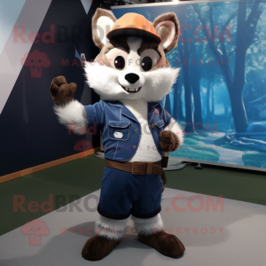 Navy Raccoon mascot costume character dressed with a Bootcut Jeans and Shoe laces