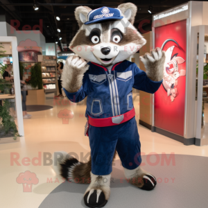 Navy Raccoon mascot costume character dressed with a Bootcut Jeans and Shoe laces