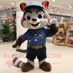 Navy Raccoon mascot costume character dressed with a Bootcut Jeans and Shoe laces