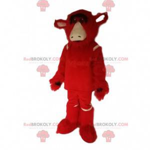 Red cow mascot with a touching look - Redbrokoly.com