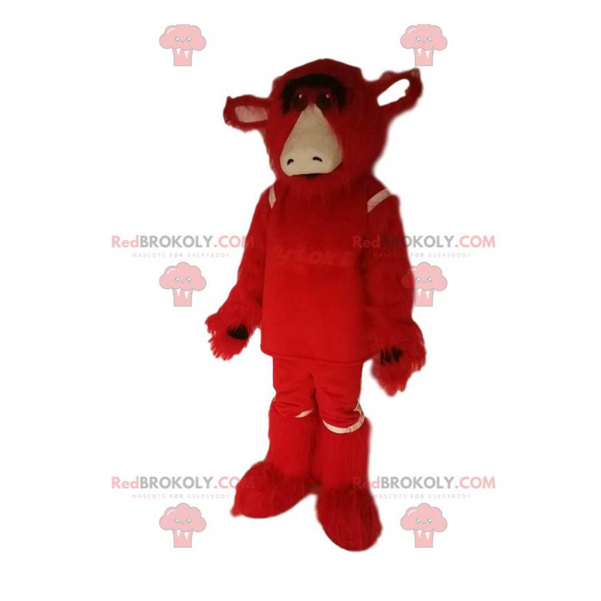 Red cow mascot with a touching look - Redbrokoly.com