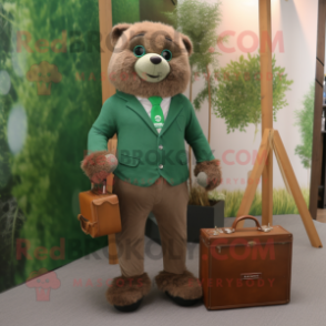 Green Alliance mascot costume character dressed with a Corduroy Pants and Briefcases