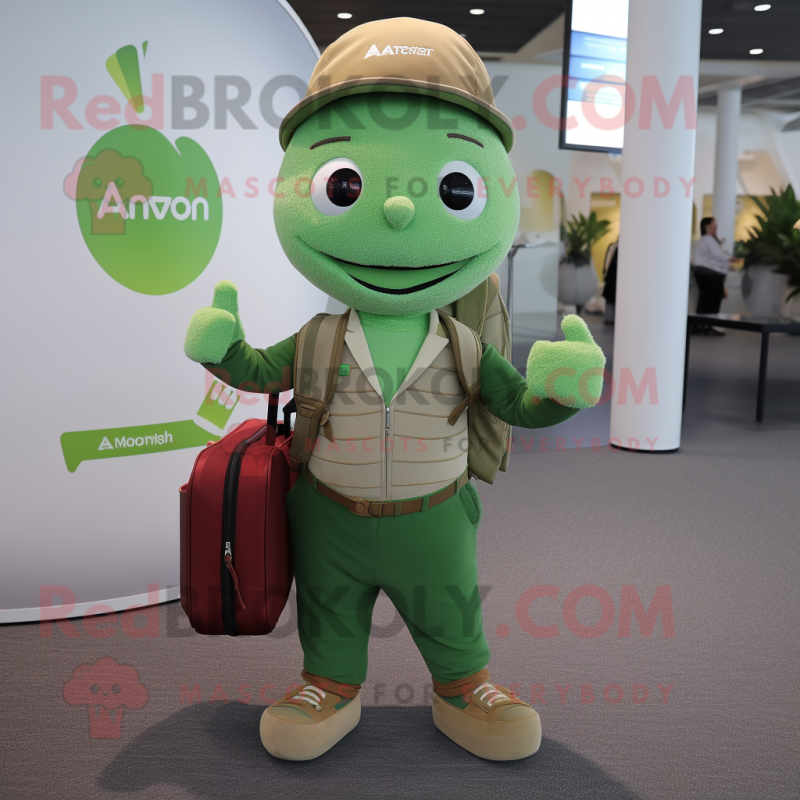 Green Alliance mascot costume character dressed with a Corduroy Pants and Briefcases Green Alliance mascot costume character dressed with a Corduroy Pants and Briefcases