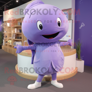 Lavender Whale mascot costume character dressed with a Jeggings and Shoe laces