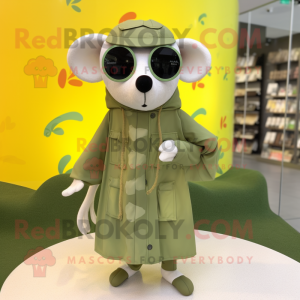 Olive Ermine mascot costume character dressed with a Raincoat and Sunglasses