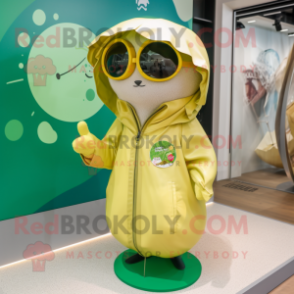 Olive Ermine mascot costume character dressed with a Raincoat and Sunglasses